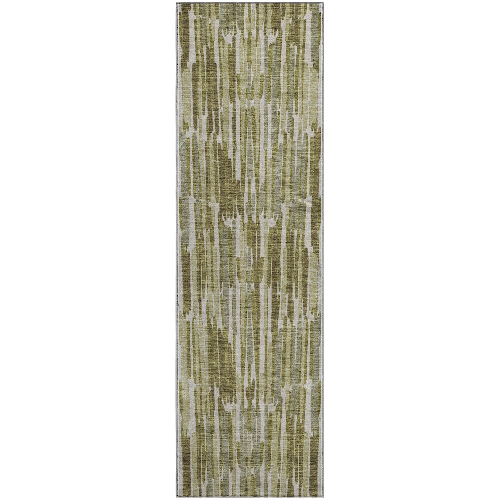 Premium Machine Washable Mayfield AMF739 Olive 2'3" x 7'6" Runner Rug. Picture 1