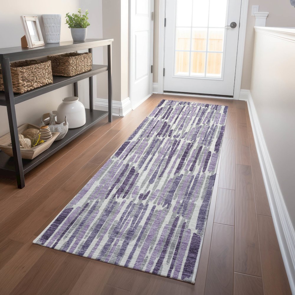 Premium Machine Washable Mayfield AMF739 Purple 2'3" x 7'6" Runner Rug. Picture 5