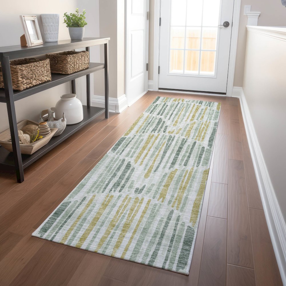 Premium Machine Washable Mayfield AMF739 Sage 2'3" x 7'6" Runner Rug. Picture 5