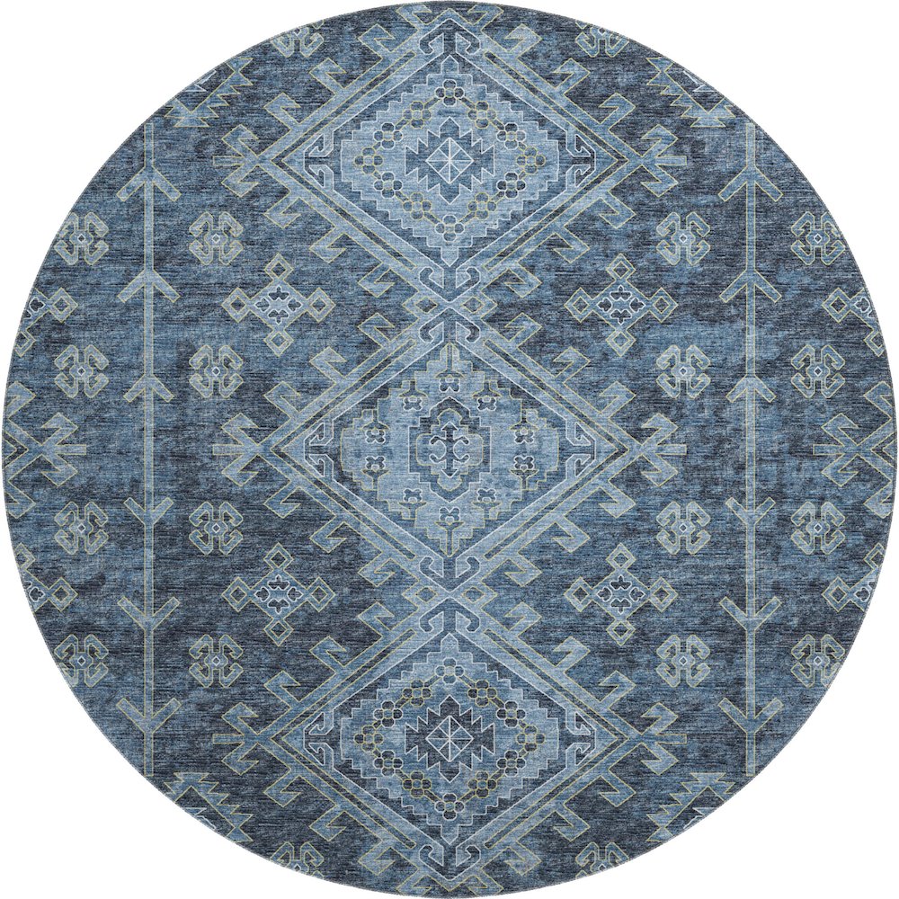 Premium Machine Washable Mayfield  Blue 8' x 8' Round Rug. Picture 1