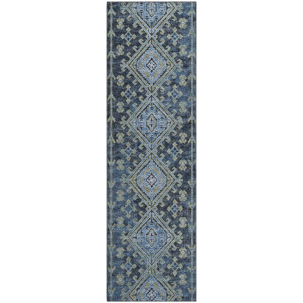 Premium Machine Washable Mayfield  Blue 2'3" x 7'6" Runner Rug. Picture 1
