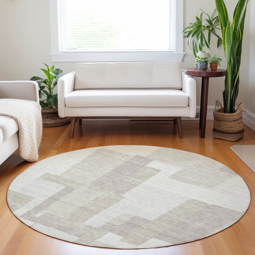 Premium Machine Washable Mayfield AMF740 Beige 8' x 8' Round Rug. Picture 5