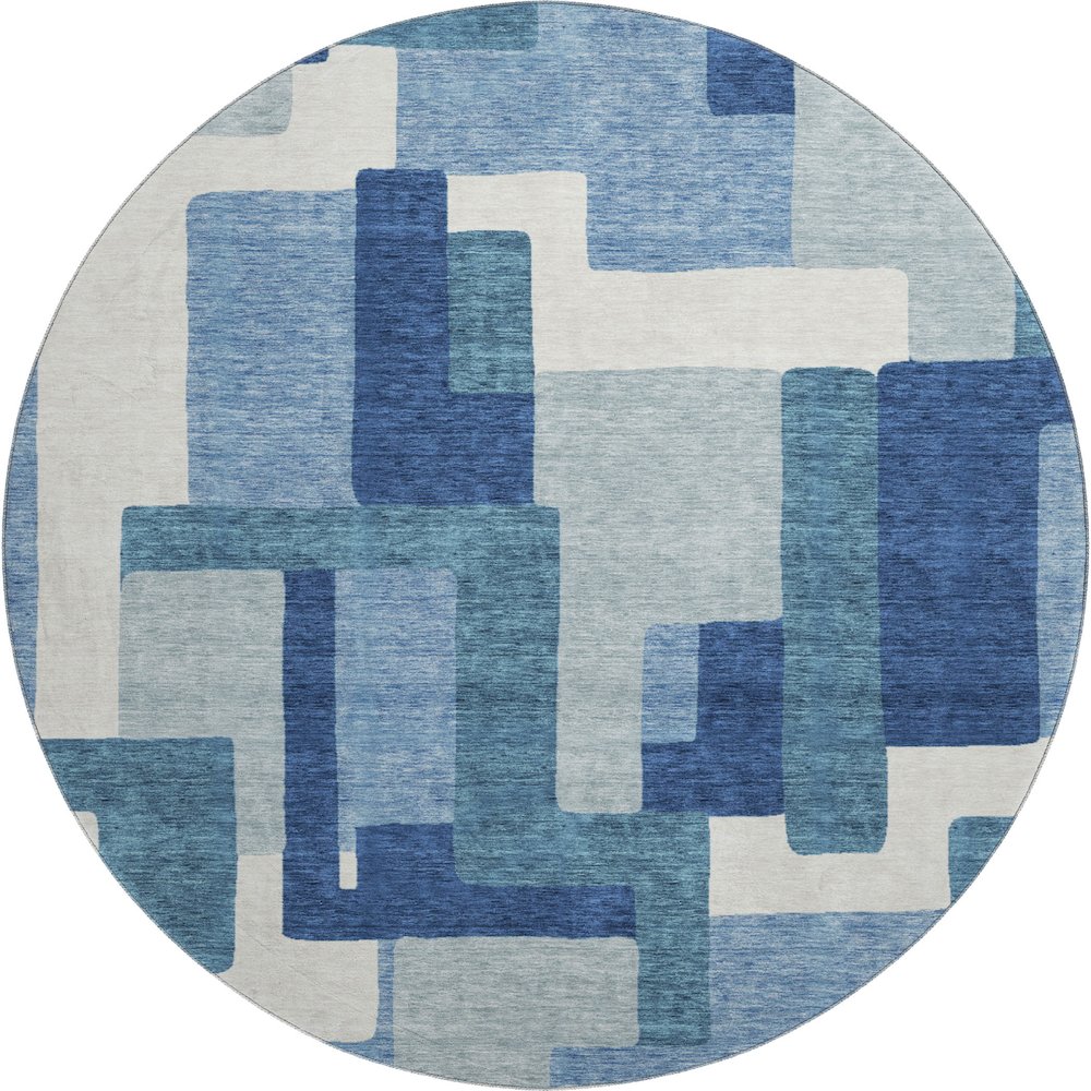 Premium Machine Washable Mayfield AMF740 Blue 8' x 8' Round Rug. Picture 1