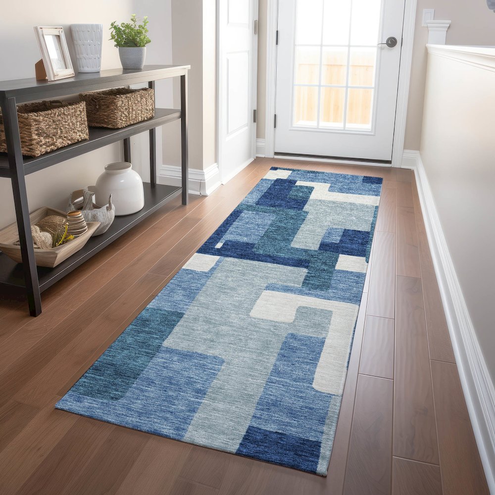 Premium Machine Washable Mayfield AMF740 Blue 2'3" x 7'6" Runner Rug. Picture 5