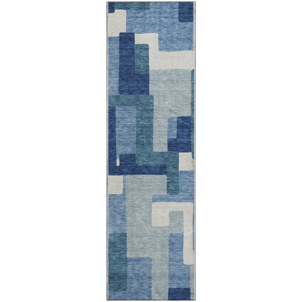 Premium Machine Washable Mayfield AMF740 Blue 2'3" x 7'6" Runner Rug. Picture 1