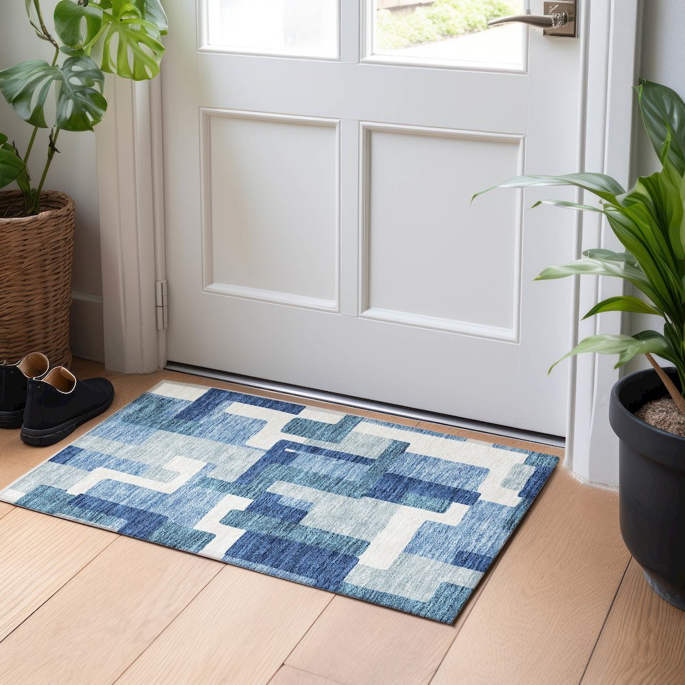 Premium Machine Washable Mayfield AMF740 Blue 1'8" x 2'6" Rug. Picture 5