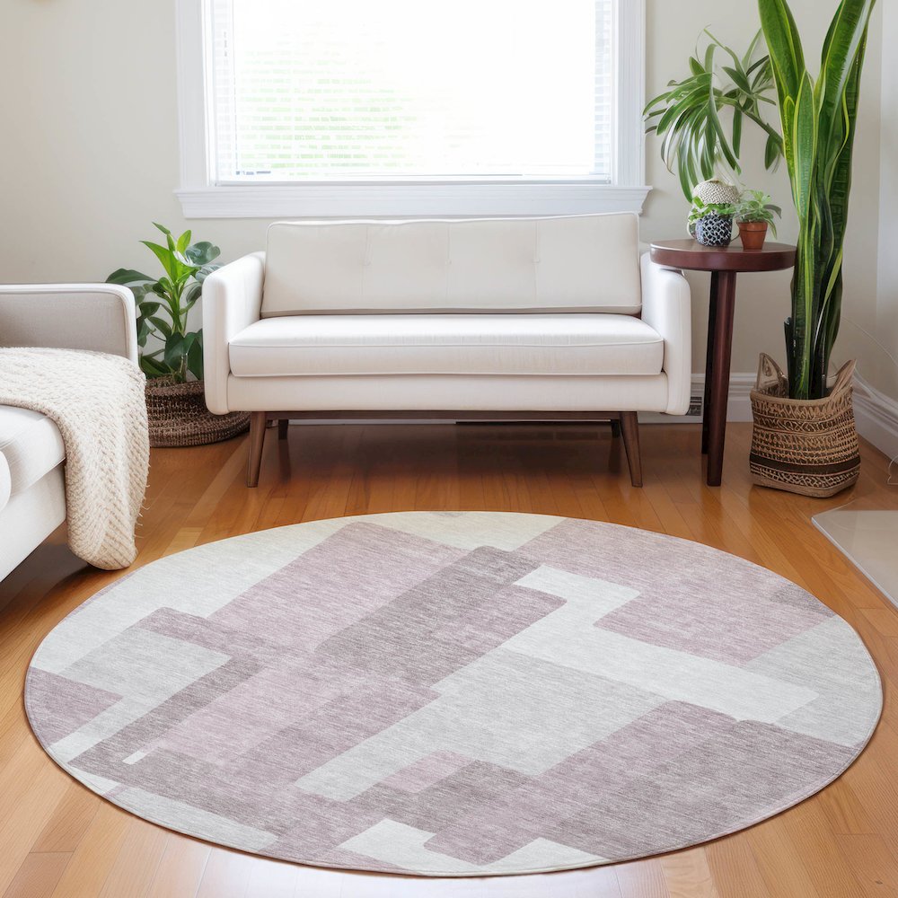 Premium Machine Washable Mayfield AMF740 Blush 8' x 8' Round Rug. Picture 5