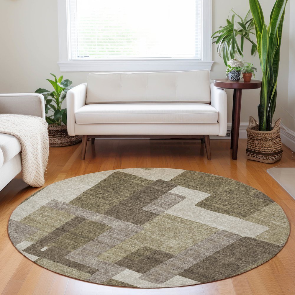 Premium Machine Washable Mayfield AMF740 Brown 8' x 8' Round Rug. Picture 5