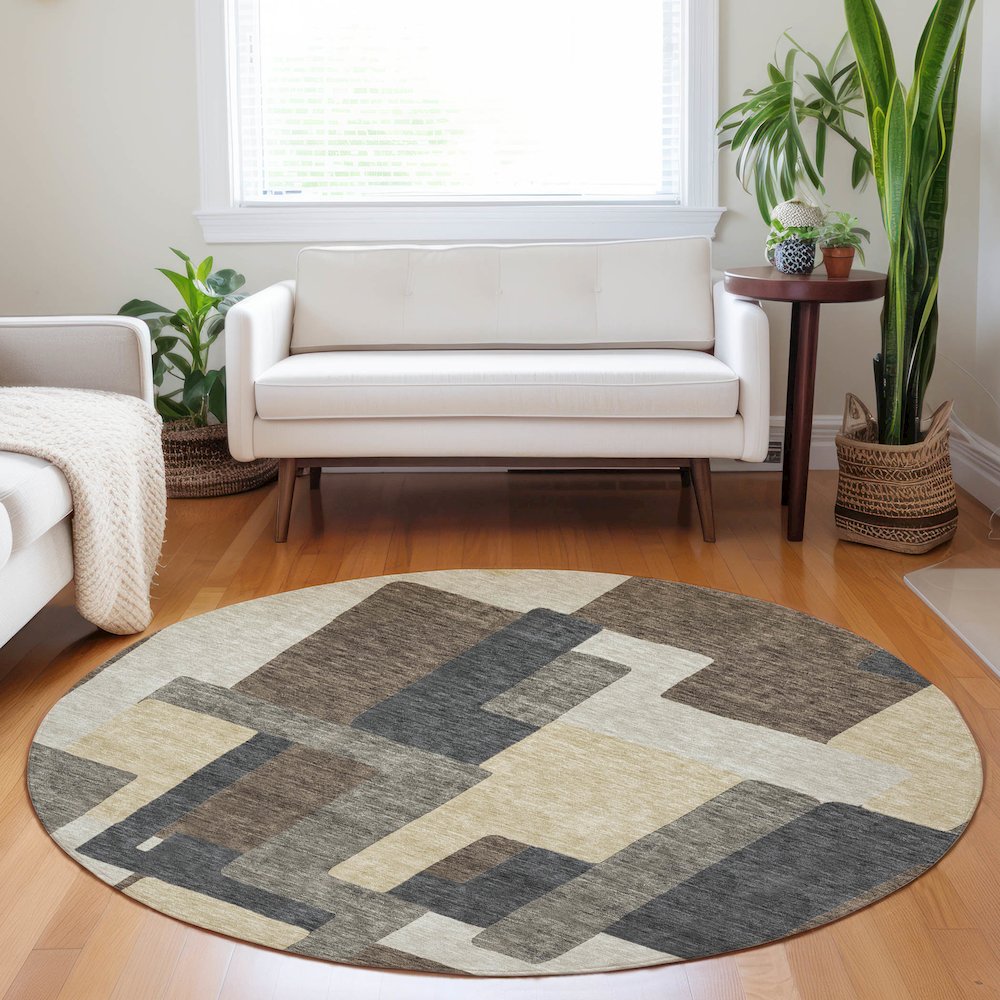 Premium Machine Washable Mayfield AMF740 Chocolate 8' x 8' Round Rug. Picture 5