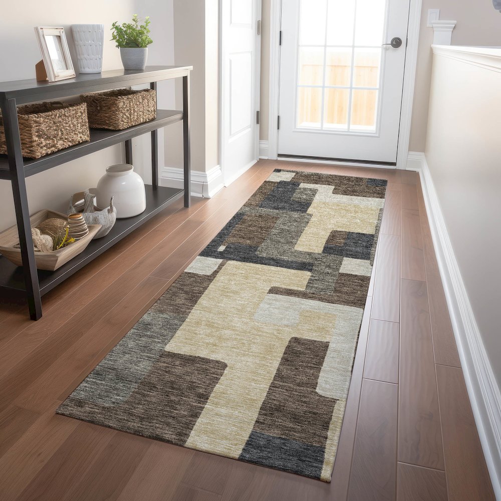 Premium Machine Washable Mayfield AMF740 Chocolate 2'3" x 7'6" Runner Rug. Picture 5