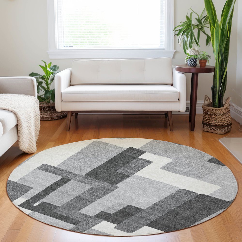 Premium Machine Washable Mayfield AMF740 Gray 8' x 8' Round Rug. Picture 5