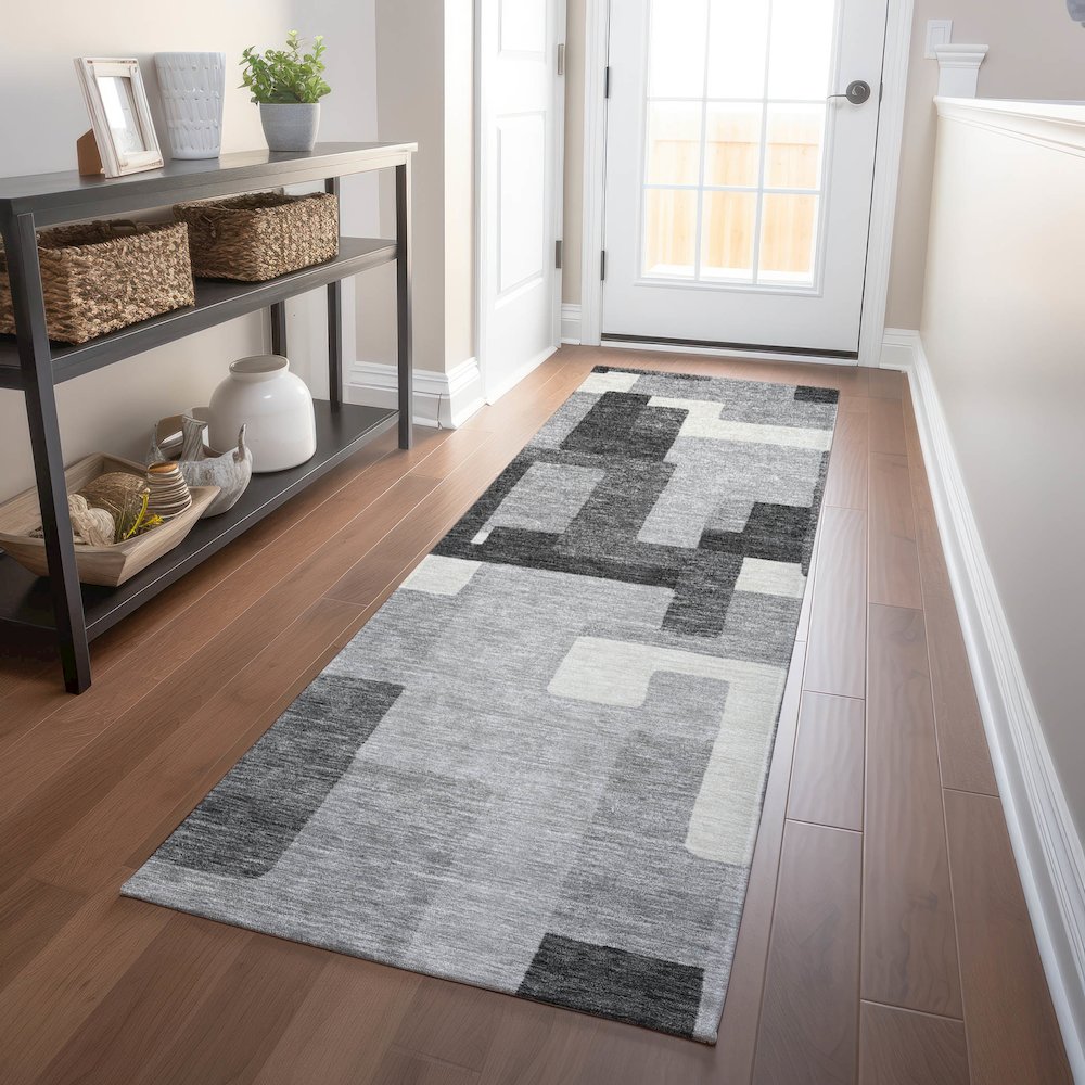 Premium Machine Washable Mayfield AMF740 Gray 2'3" x 7'6" Runner Rug. Picture 5