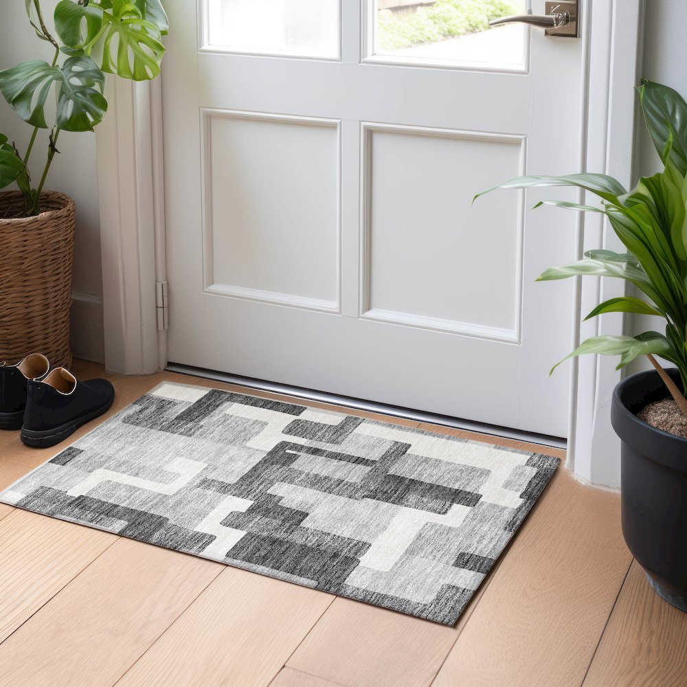 Premium Machine Washable Mayfield AMF740 Gray 1'8" x 2'6" Rug. Picture 5