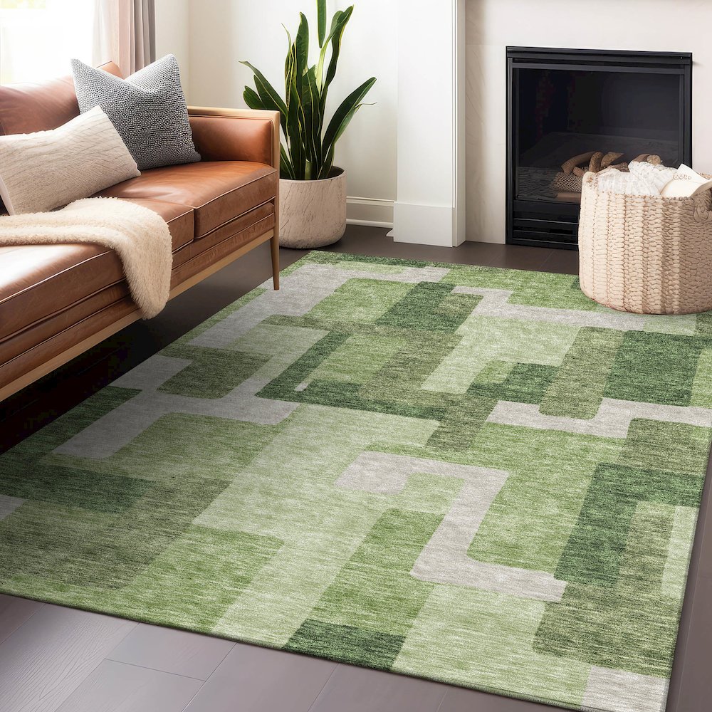 Premium Machine Washable Mayfield AMF740 Green 2'6" x 3'10" Rug. Picture 6