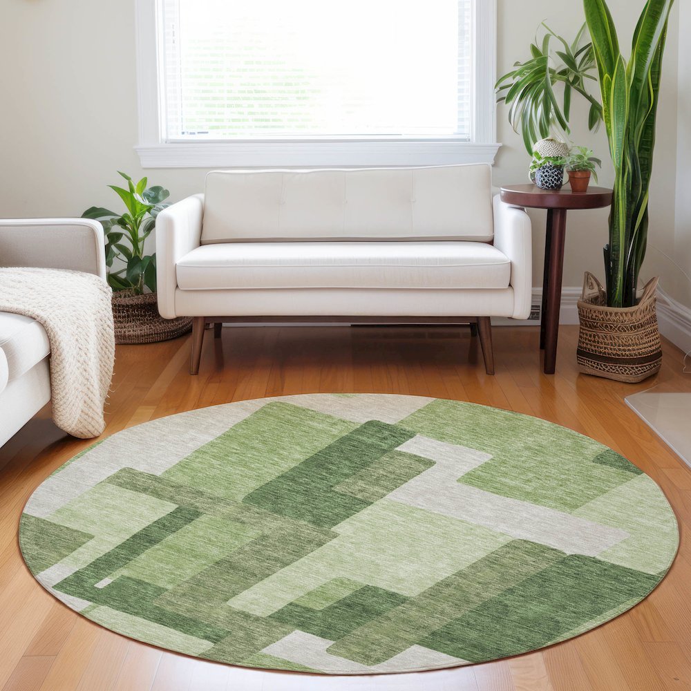 Premium Machine Washable Mayfield AMF740 Green 8' x 8' Round Rug. Picture 5