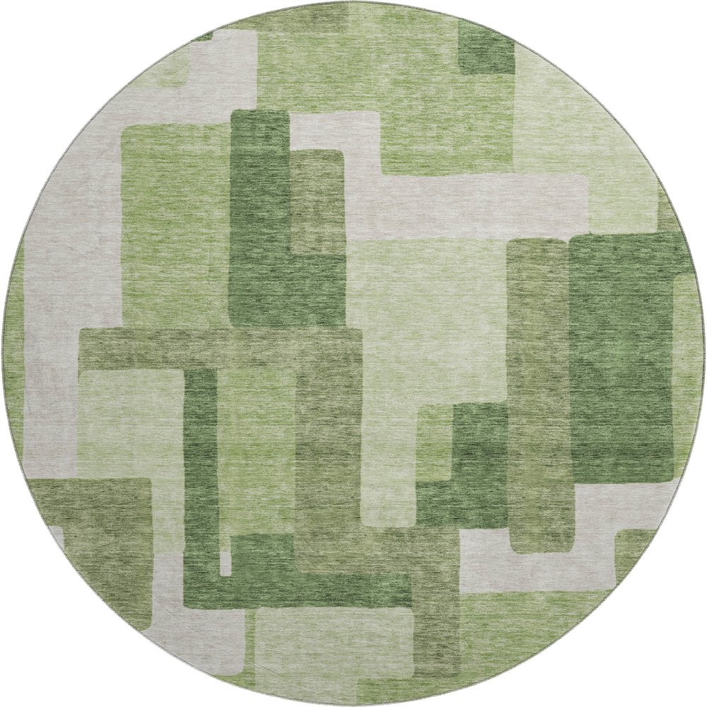 Premium Machine Washable Mayfield AMF740 Green 8' x 8' Round Rug. Picture 1