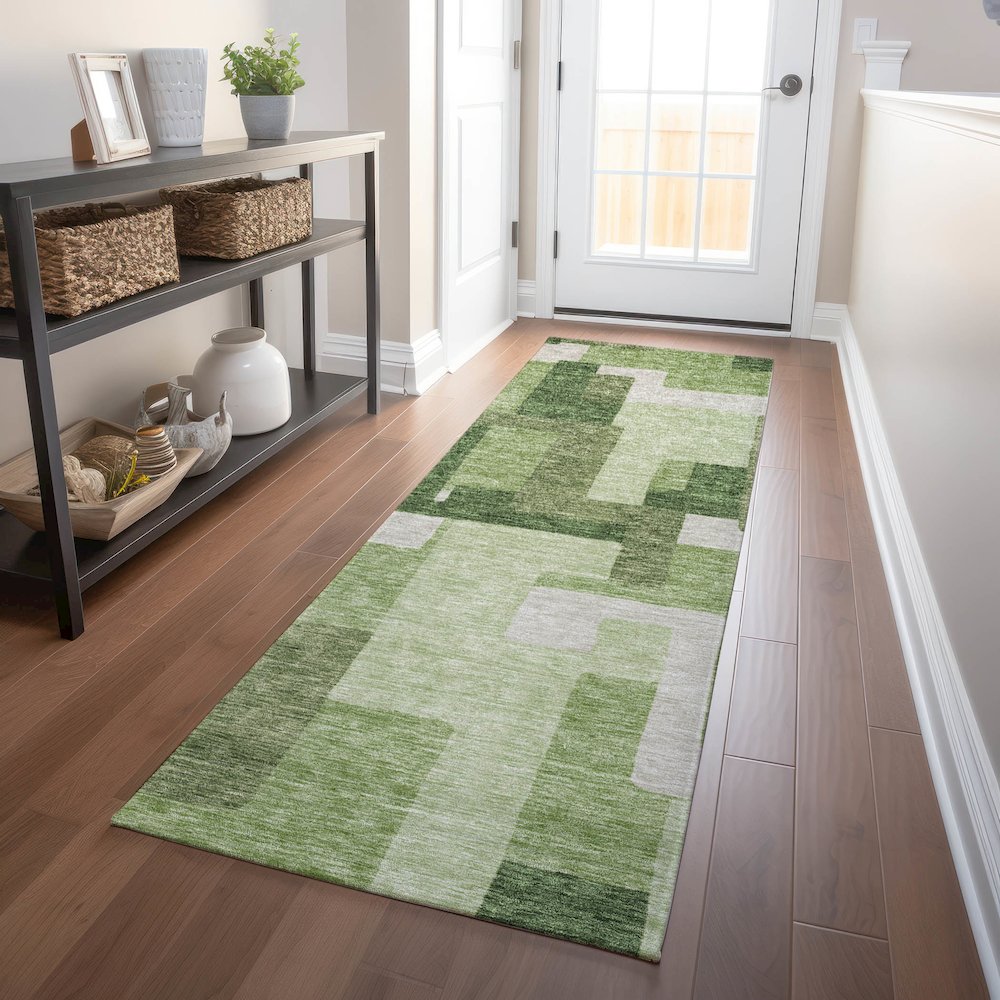 Premium Machine Washable Mayfield AMF740 Green 2'3" x 7'6" Runner Rug. Picture 5