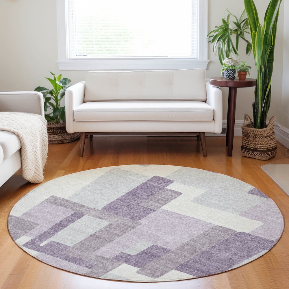 Premium Machine Washable Mayfield AMF740 Lavender 8' x 8' Round Rug. Picture 5