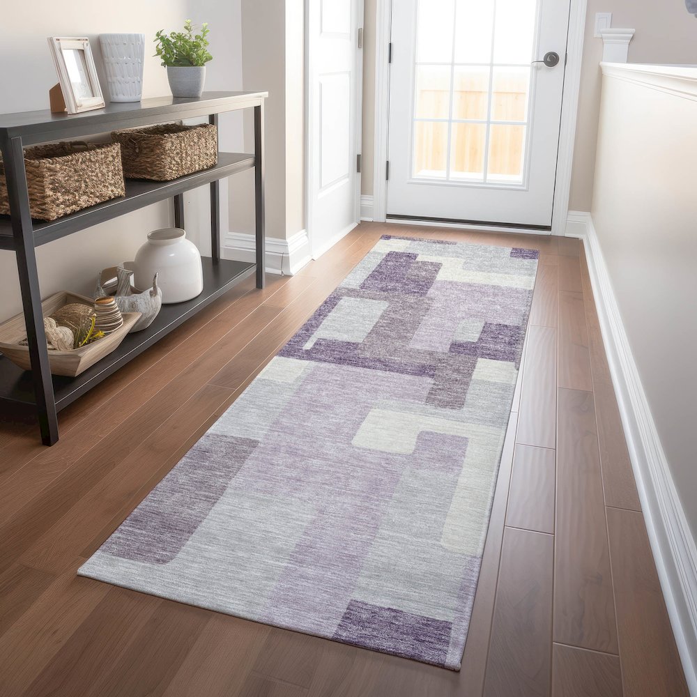 Premium Machine Washable Mayfield AMF740 Lavender 2'3" x 7'6" Runner Rug. Picture 5