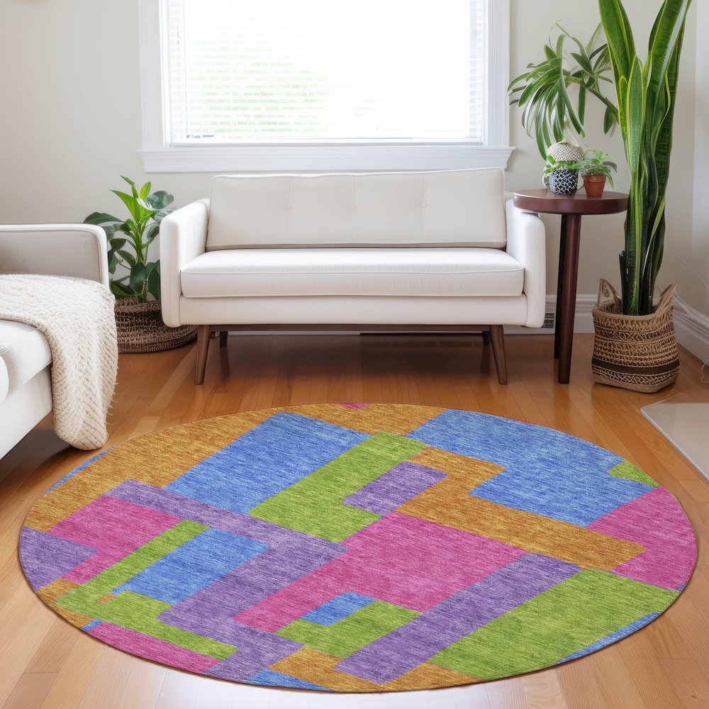 Premium Machine Washable Mayfield AMF740 Purple 8' x 8' Round Rug. Picture 5