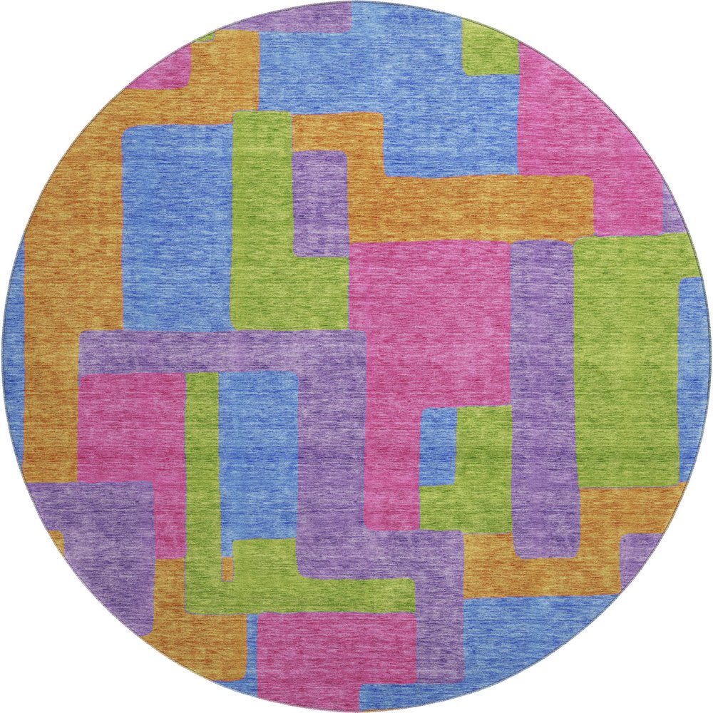 Premium Machine Washable Mayfield AMF740 Purple 8' x 8' Round Rug. Picture 1