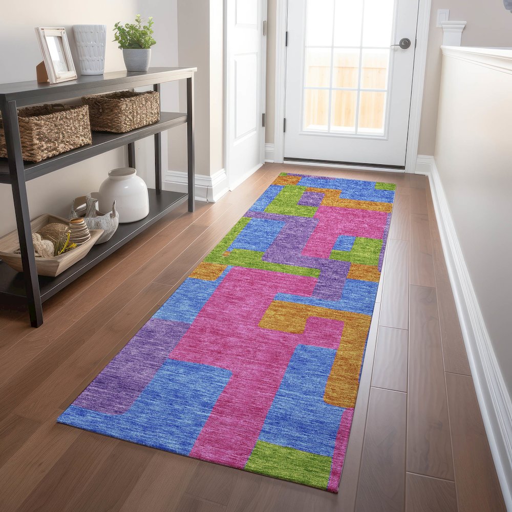 Premium Machine Washable Mayfield AMF740 Purple 2'3" x 7'6" Runner Rug. Picture 5