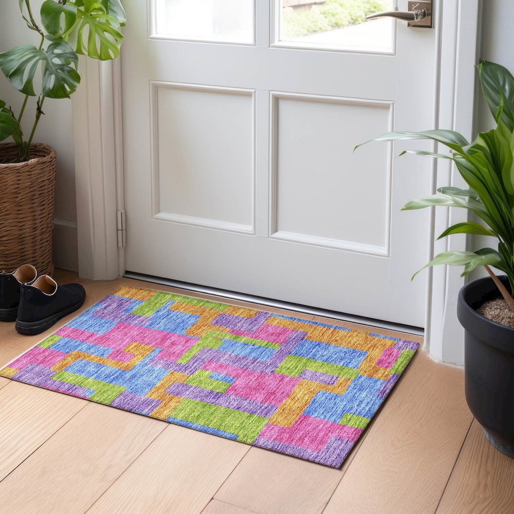 Premium Machine Washable Mayfield AMF740 Purple 1'8" x 2'6" Rug. Picture 5