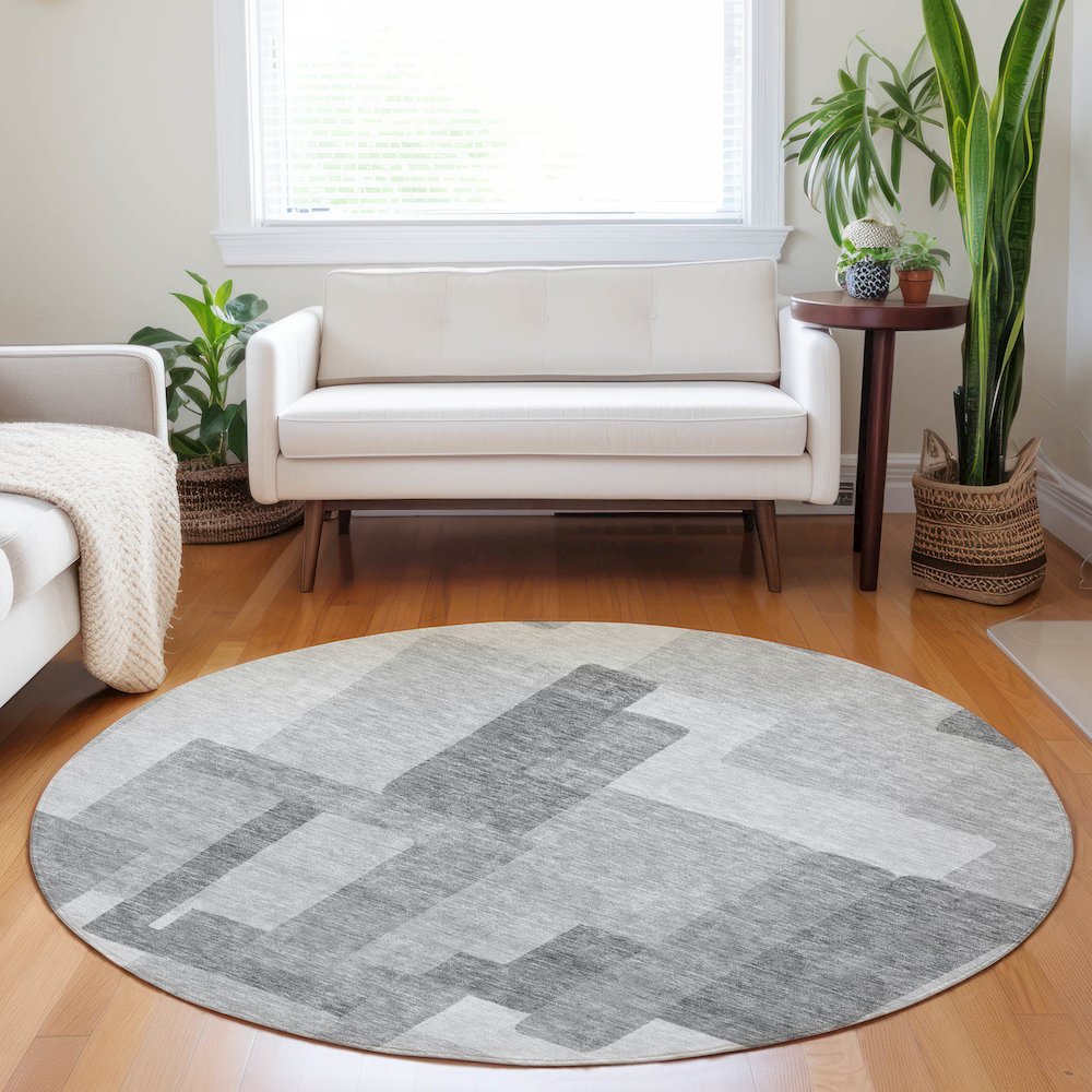 Premium Machine Washable Mayfield AMF740 Silver 8' x 8' Round Rug. Picture 5