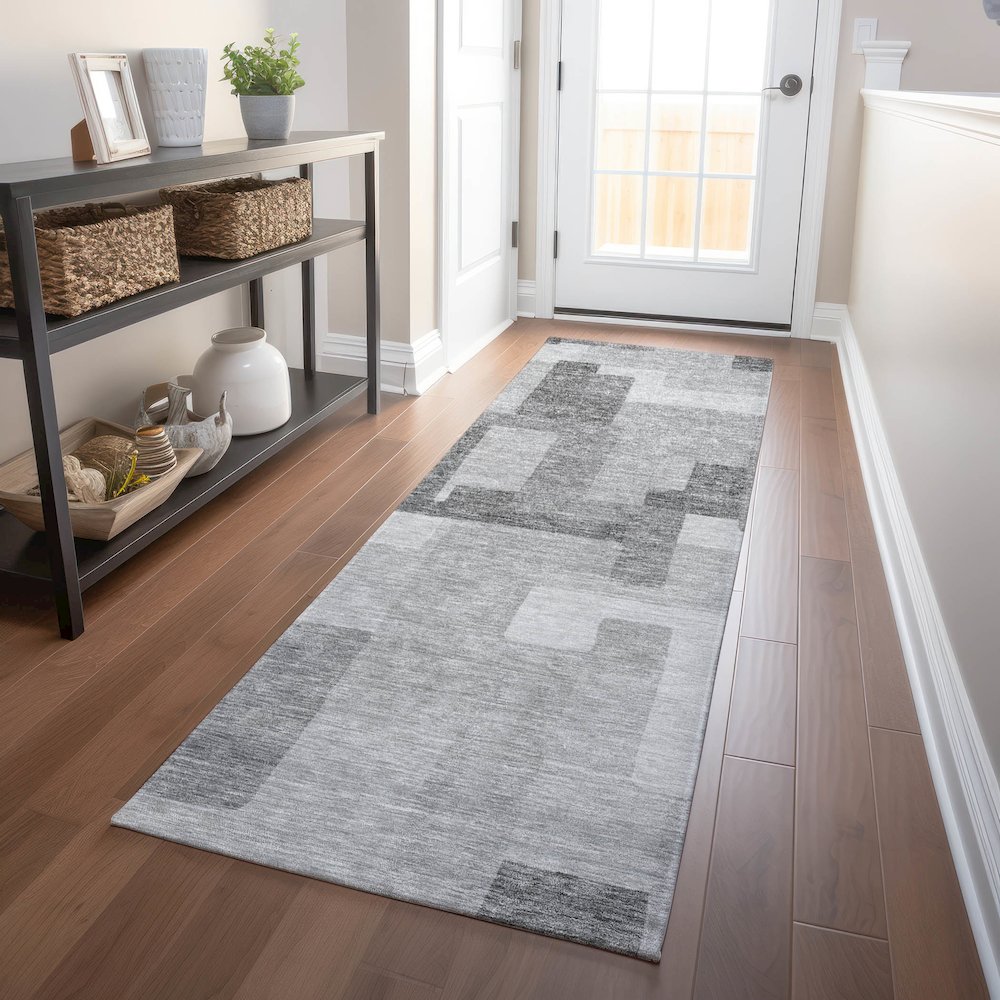Premium Machine Washable Mayfield AMF740 Silver 2'3" x 7'6" Runner Rug. Picture 5