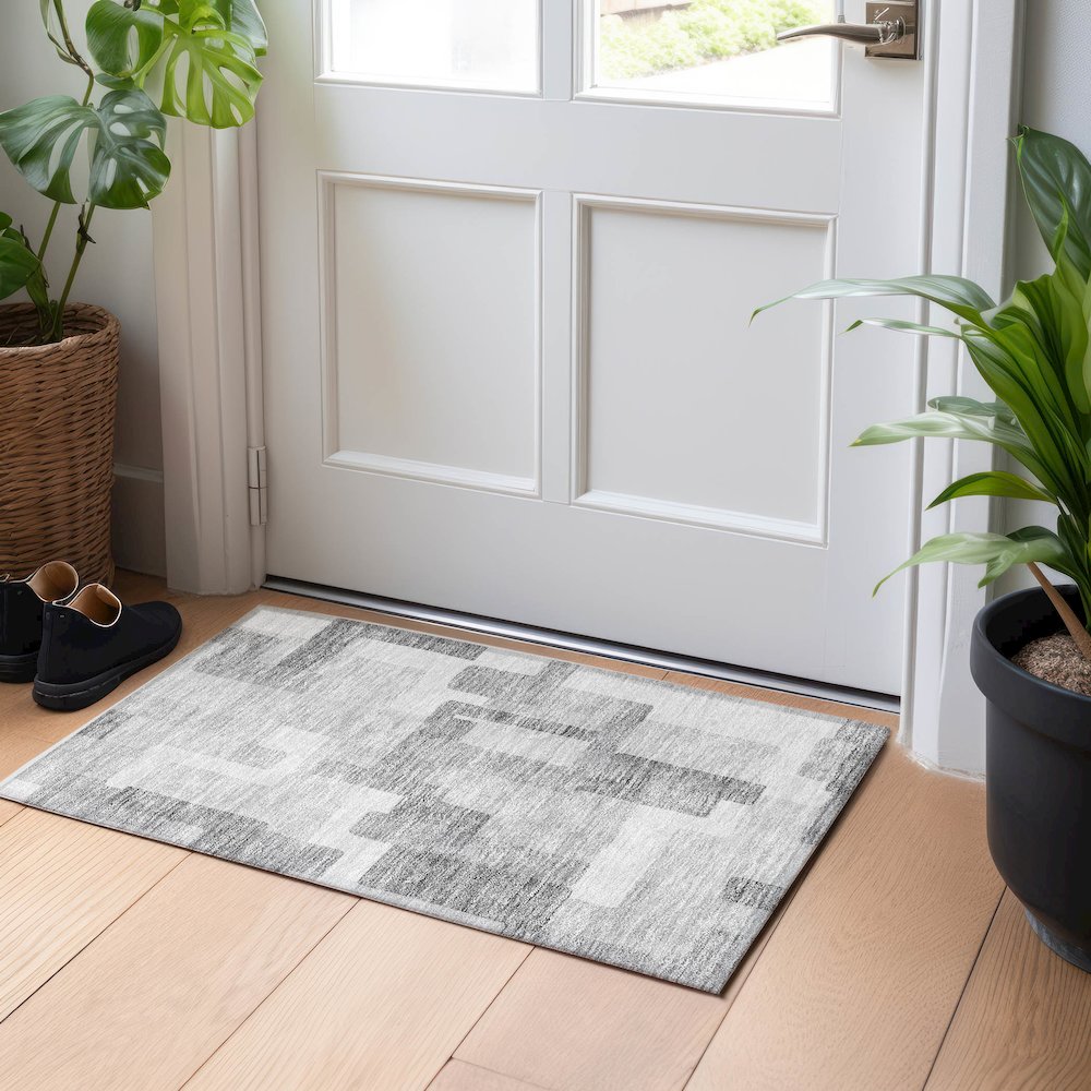 Premium Machine Washable Mayfield AMF740 Silver 1'8" x 2'6" Rug. Picture 5