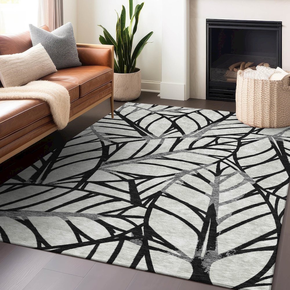 Premium Machine Washable Mayfield AMF741 Black 2'6" x 3'10" Rug. Picture 6