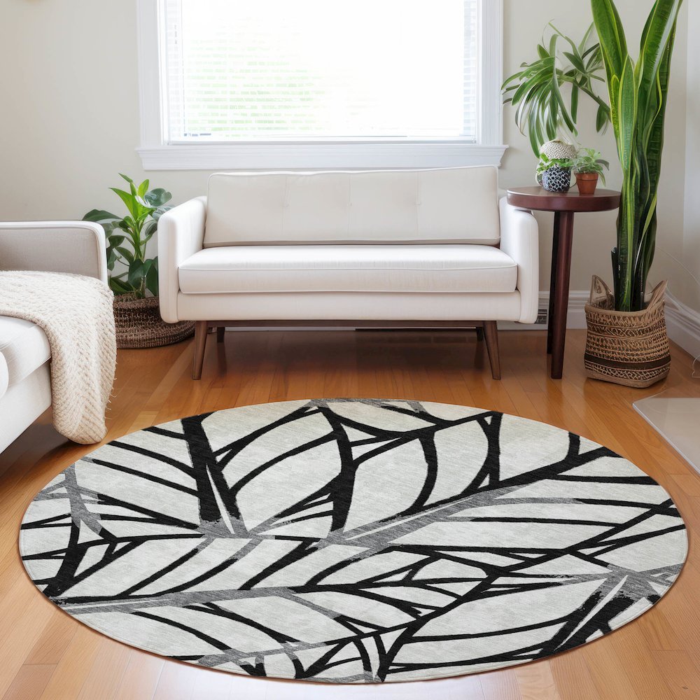Premium Machine Washable Mayfield AMF741 Black 8' x 8' Round Rug. Picture 5
