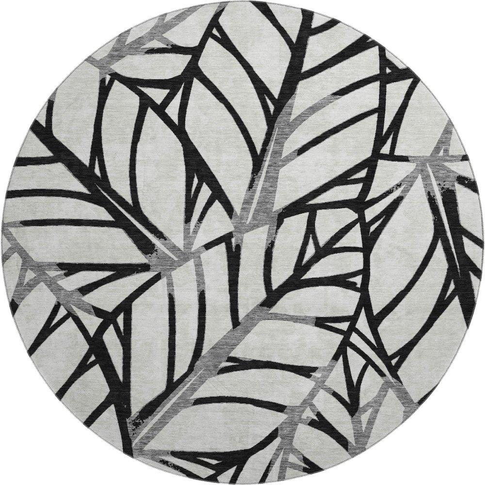 Premium Machine Washable Mayfield AMF741 Black 8' x 8' Round Rug. Picture 1