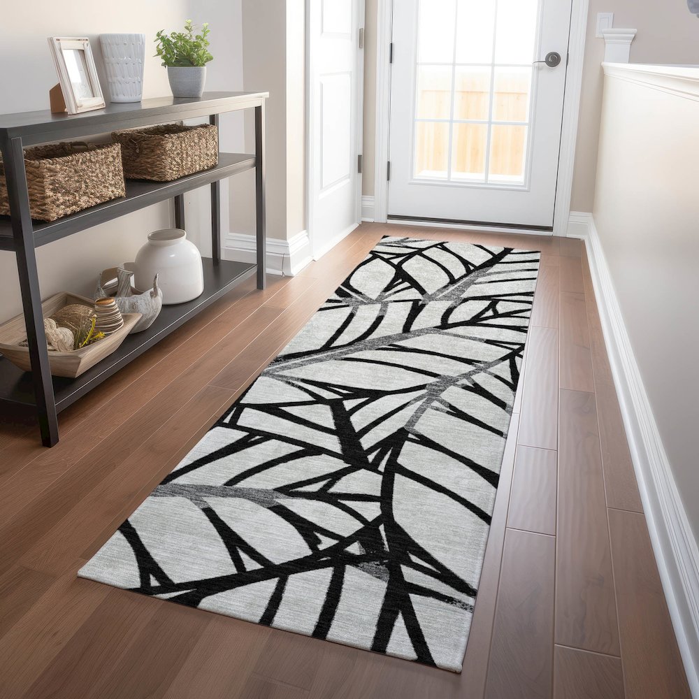 Premium Machine Washable Mayfield AMF741 Black 2'3" x 7'6" Runner Rug. Picture 5