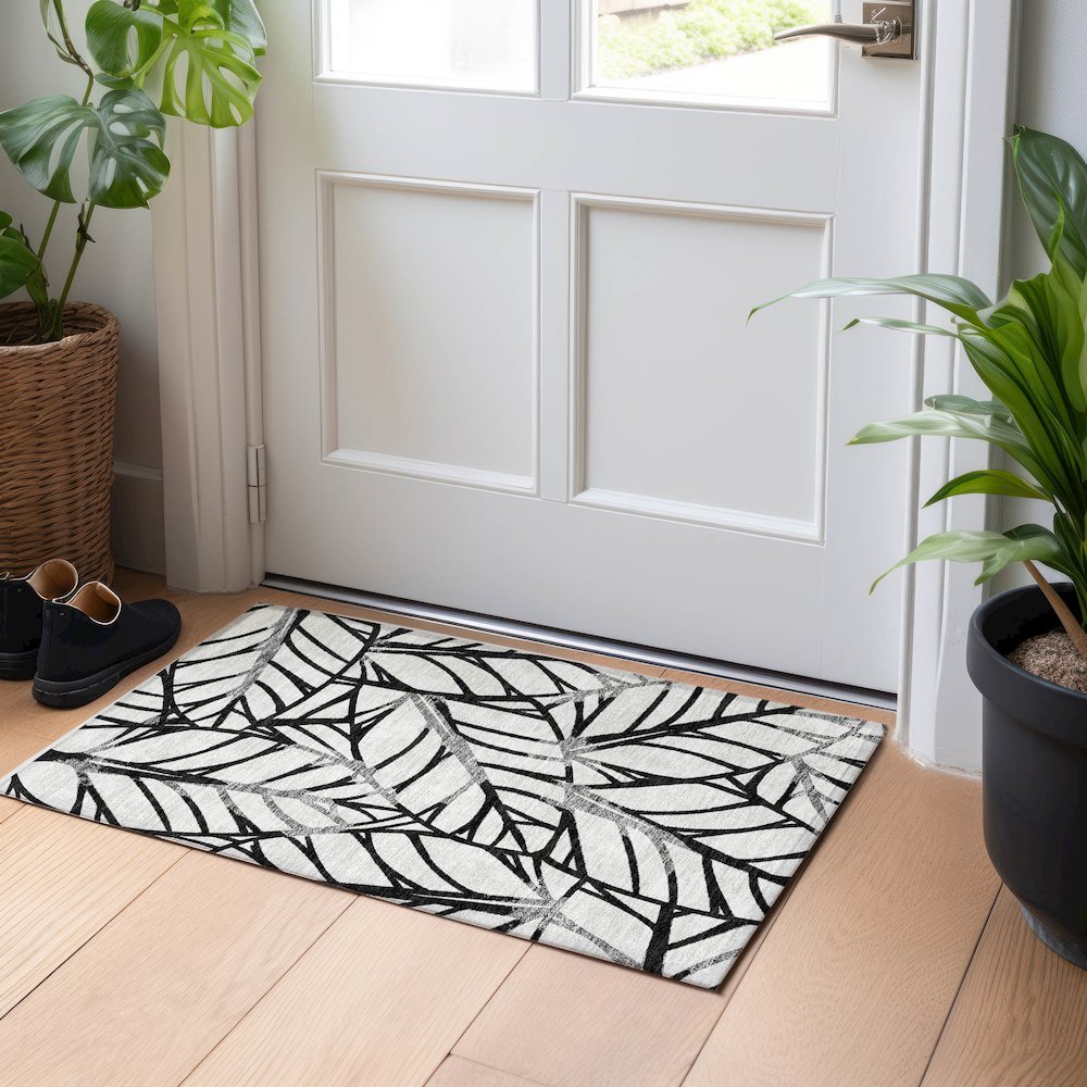 Premium Machine Washable Mayfield AMF741 Black 1'8" x 2'6" Rug. Picture 5