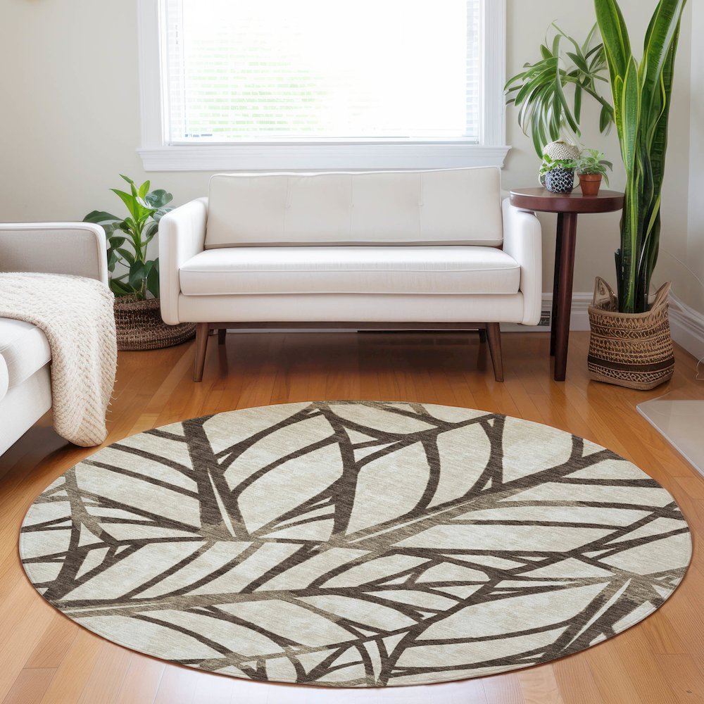 Premium Machine Washable Mayfield AMF741 Chocolate 8' x 8' Round Rug. Picture 5