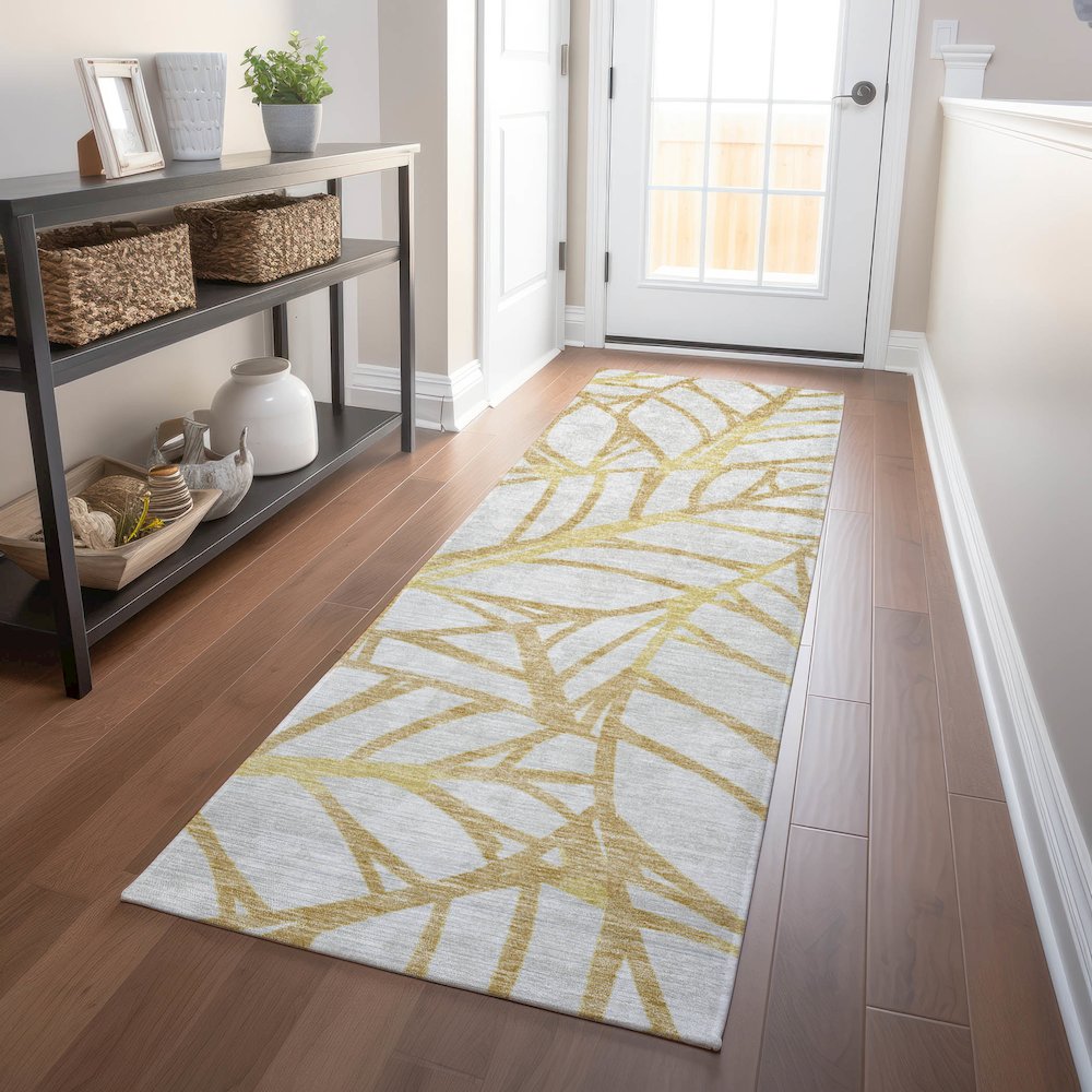 Premium Machine Washable Mayfield AMF741 Gold 2'3" x 7'6" Runner Rug. Picture 5