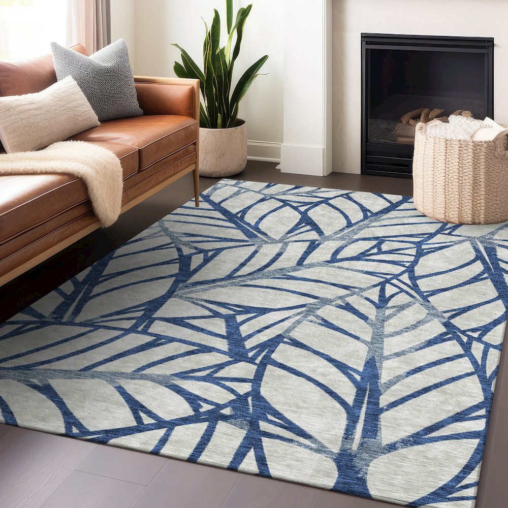 Premium Machine Washable Mayfield AMF741 Navy 2'6" x 3'10" Rug. Picture 6