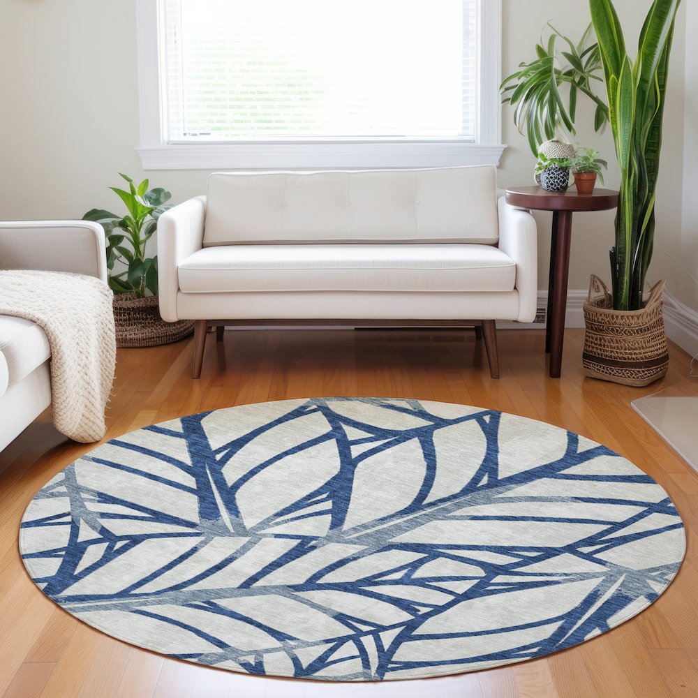 Premium Machine Washable Mayfield AMF741 Navy 8' x 8' Round Rug. Picture 5