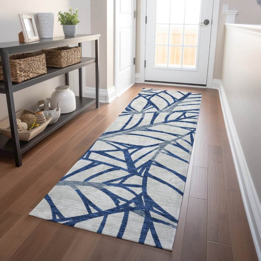Premium Machine Washable Mayfield AMF741 Navy 2'3" x 7'6" Runner Rug. Picture 5