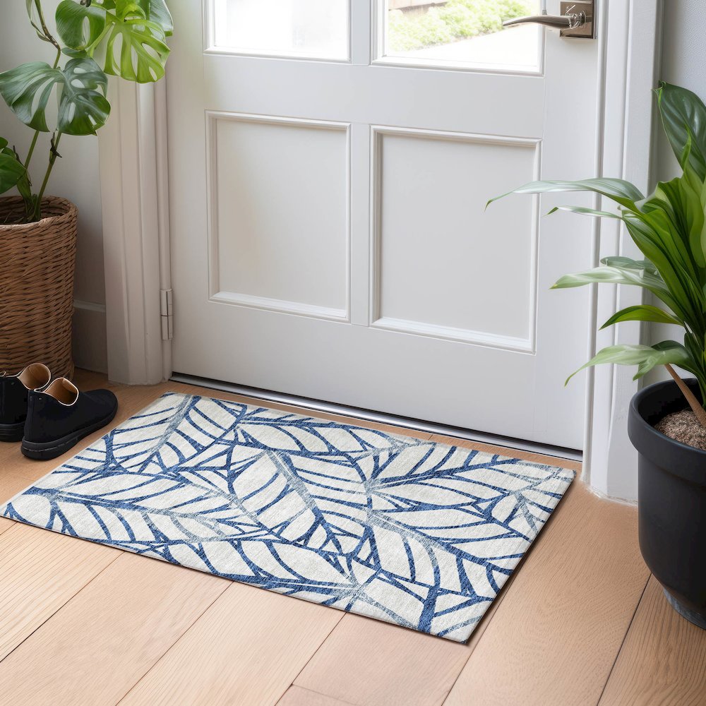 Premium Machine Washable Mayfield AMF741 Navy 1'8" x 2'6" Rug. Picture 5