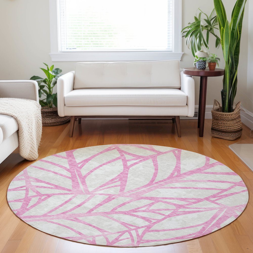Premium Machine Washable Mayfield AMF741 Pink 8' x 8' Round Rug. Picture 5