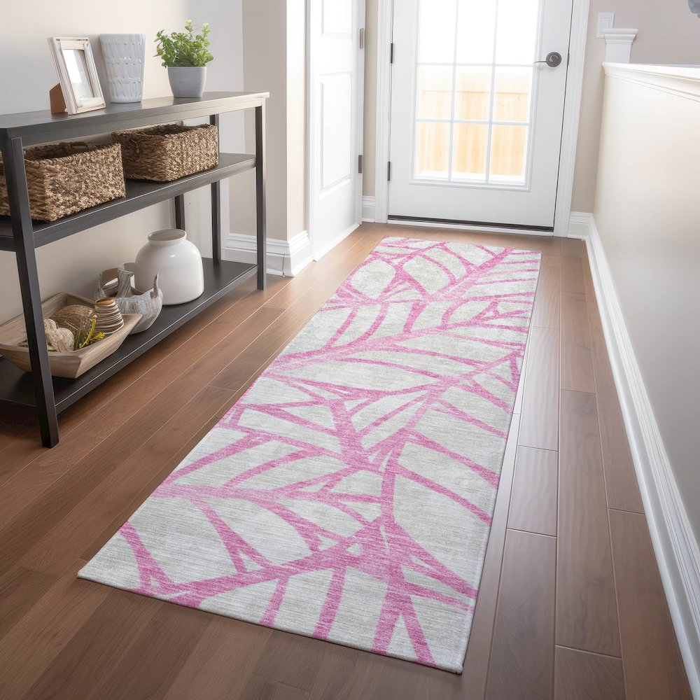 Premium Machine Washable Mayfield AMF741 Pink 2'3" x 7'6" Runner Rug. Picture 5