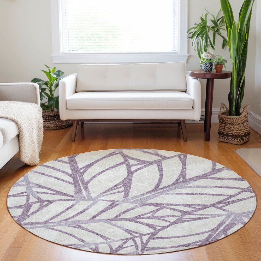 Premium Machine Washable Mayfield AMF741 Purple 8' x 8' Round Rug. Picture 5