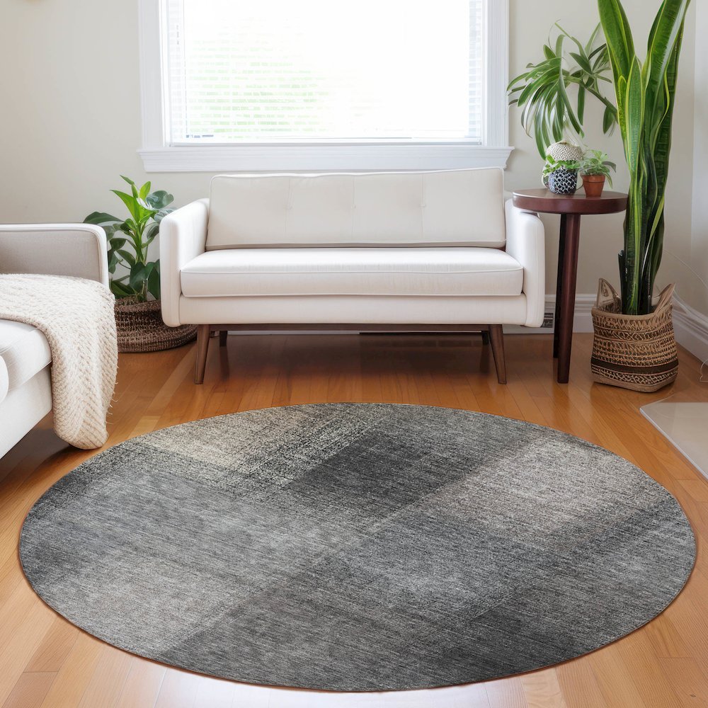 Premium Machine Washable Mayfield AMF742 Charcoal 8' x 8' Round Rug. Picture 5