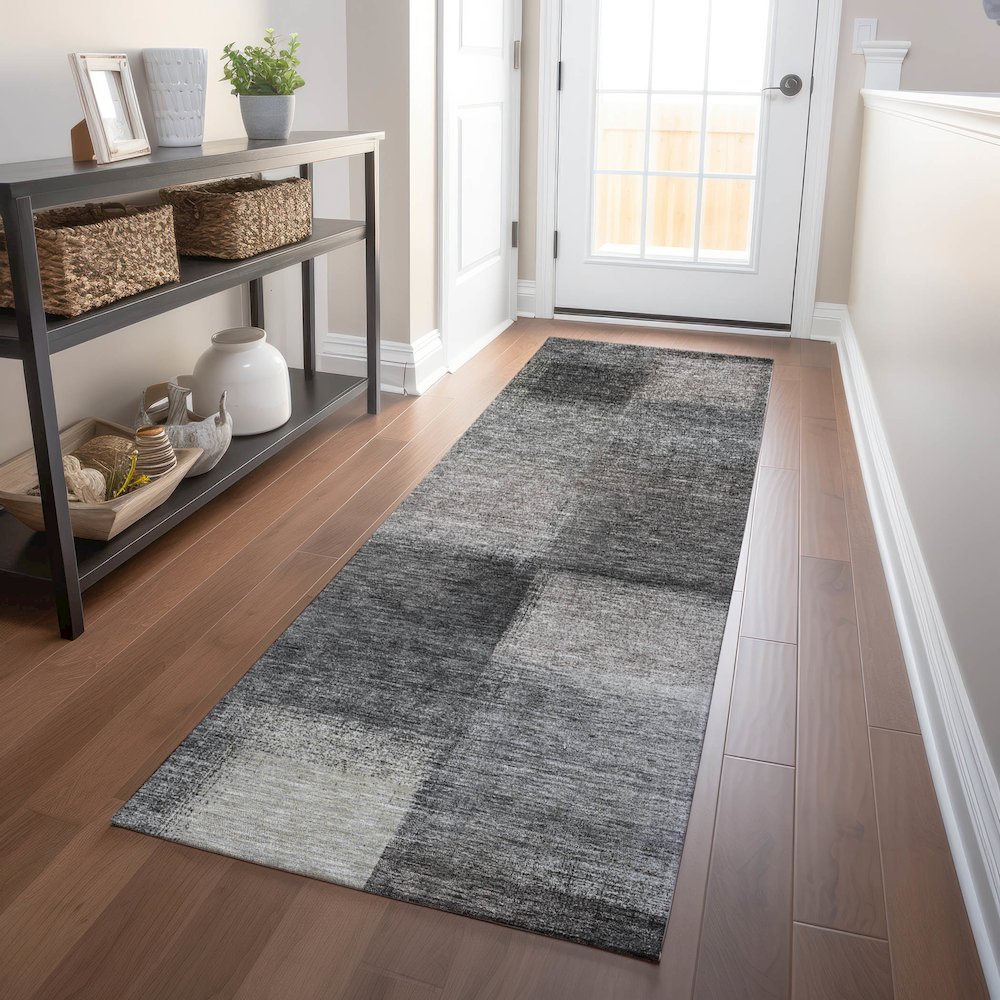 Premium Machine Washable Mayfield AMF742 Charcoal 2'3" x 7'6" Runner Rug. Picture 5