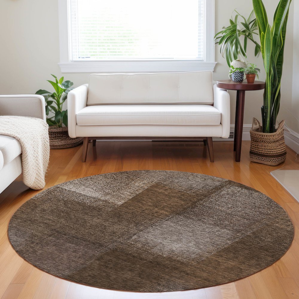 Premium Machine Washable Mayfield AMF742 Chocolate 8' x 8' Round Rug. Picture 5