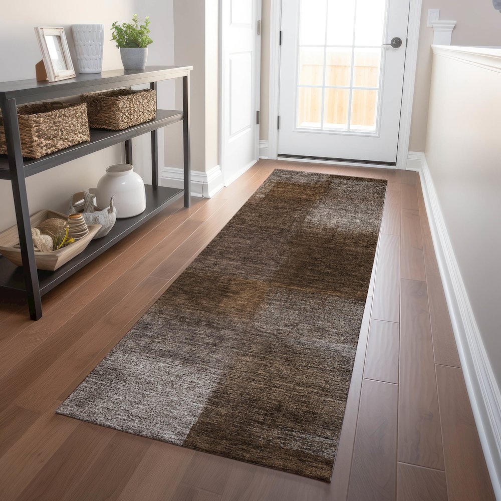 Premium Machine Washable Mayfield AMF742 Chocolate 2'3" x 7'6" Runner Rug. Picture 5