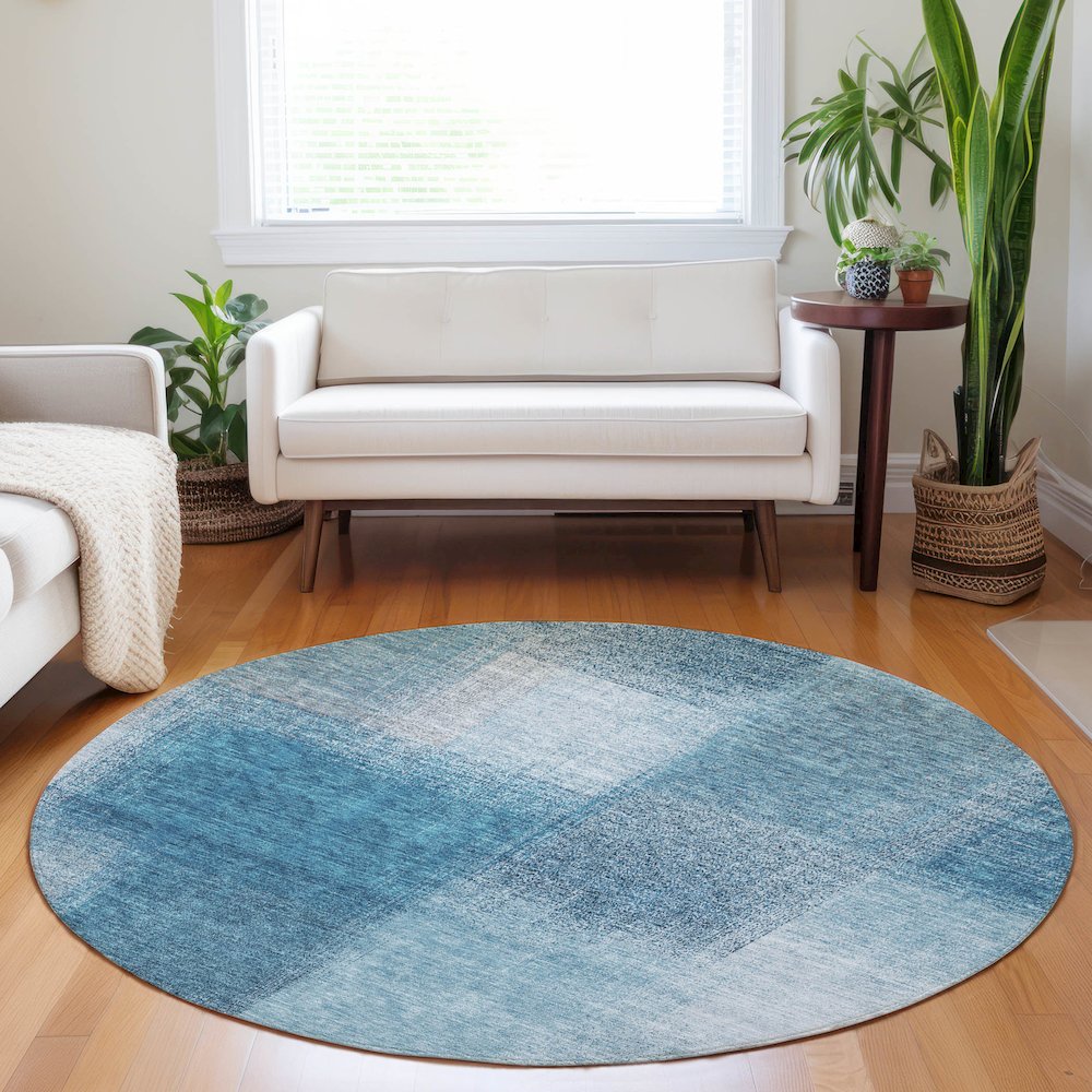 Premium Machine Washable Mayfield AMF742 Denim 8' x 8' Round Rug. Picture 5