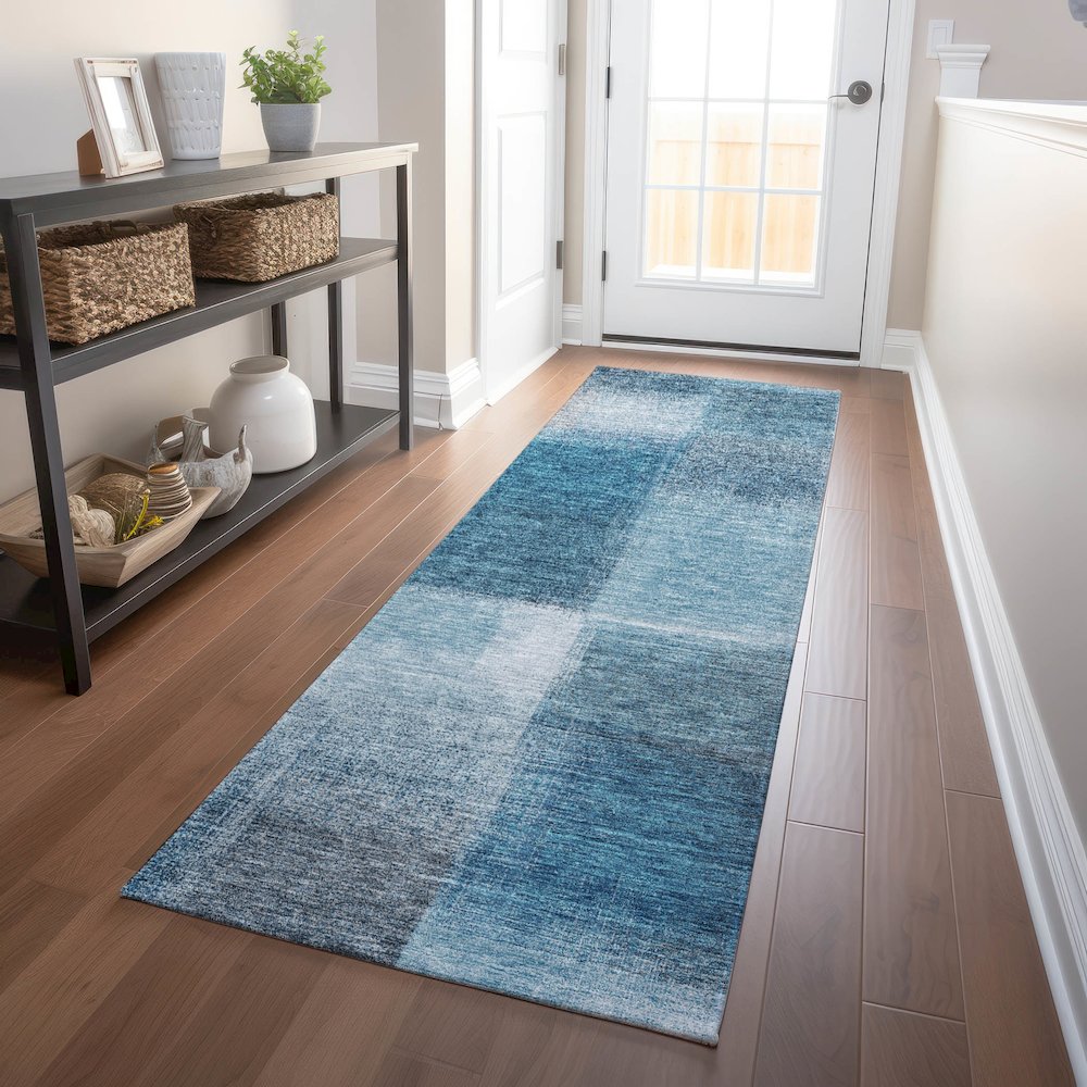 Premium Machine Washable Mayfield AMF742 Denim 2'3" x 7'6" Runner Rug. Picture 5